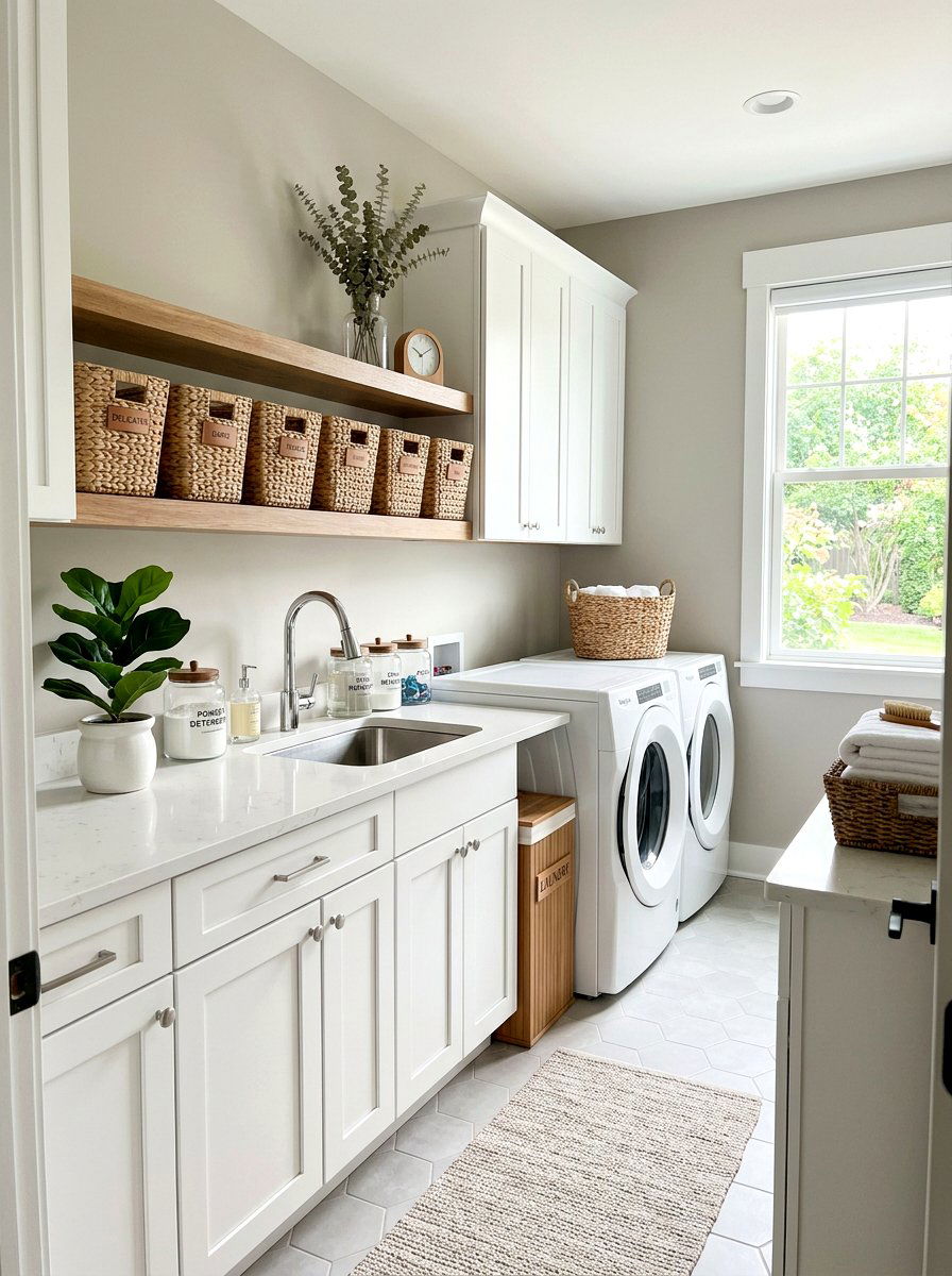 Laundry Room Woven Baskets - 25 Spring Open House Decor Ideas