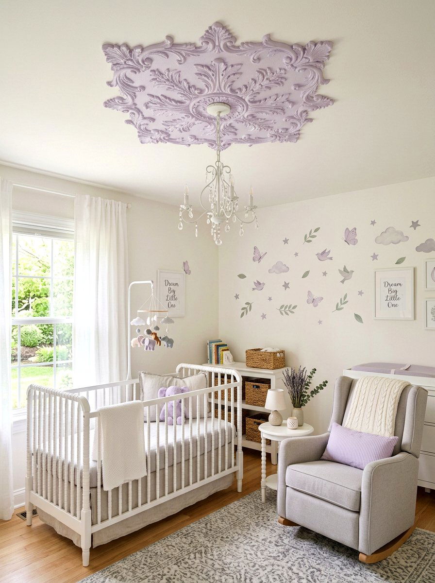 Lavendar Painted Ornament - 25 Spring Ceiling Medallion Decor Ideas