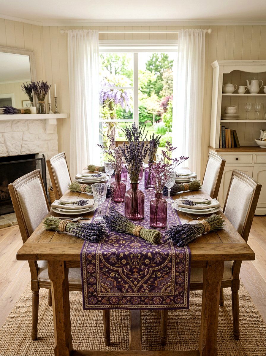 Lavender And Purple Spring Theme - 25 Spring Sofa Table Decor Ideas