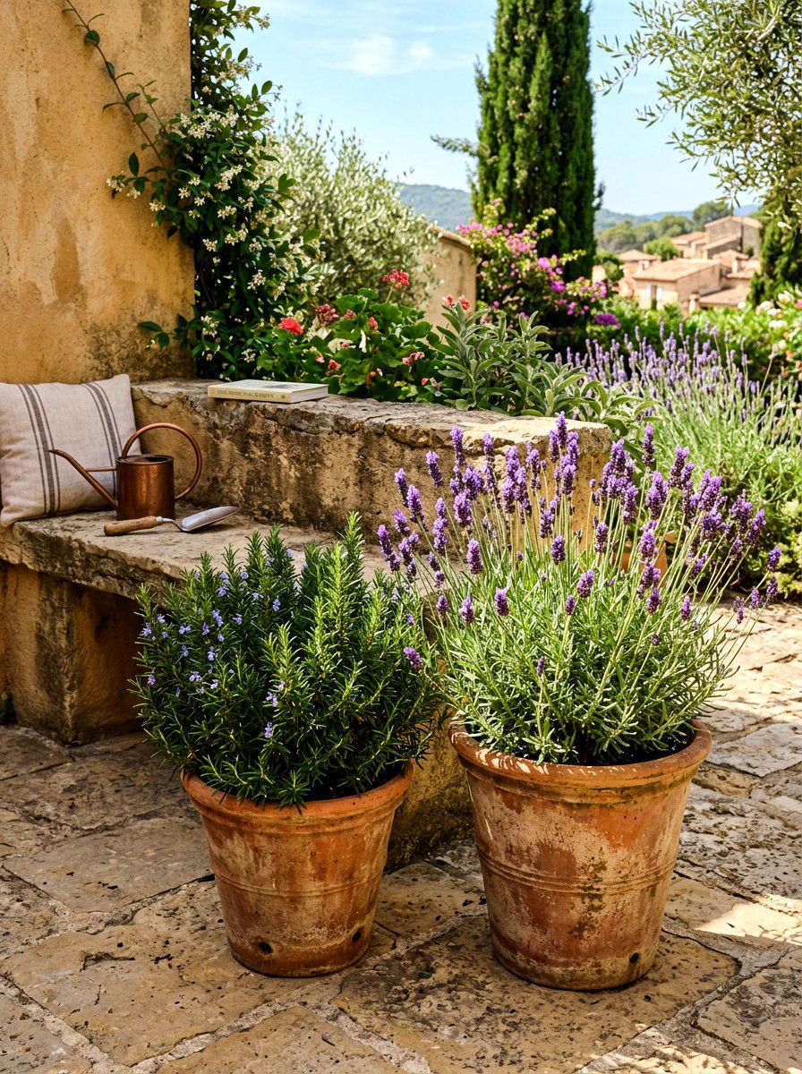 Lavender And Rosemary Pots - 25 Spring Patio Planter Arrangement Ideas
