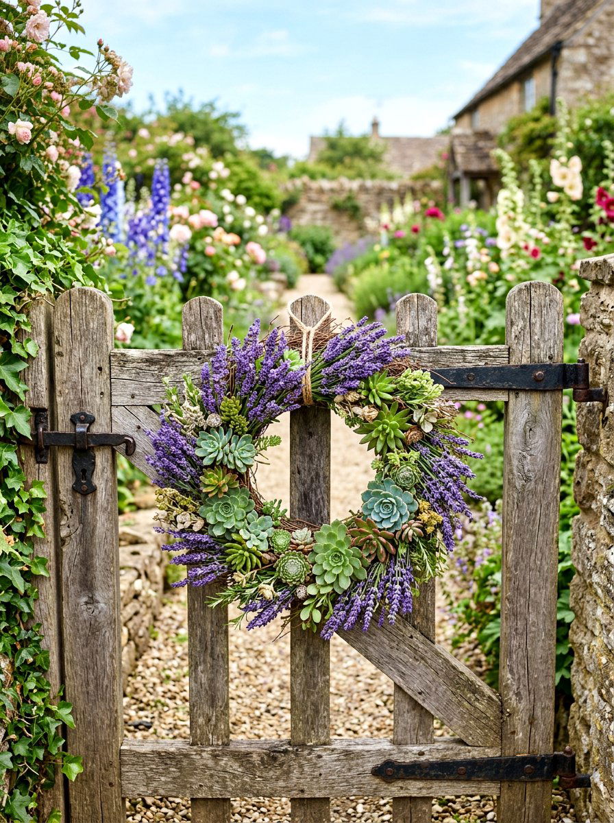 Lavender And Succulent Wreath - 25 Spring Succulent Wreath Ideas