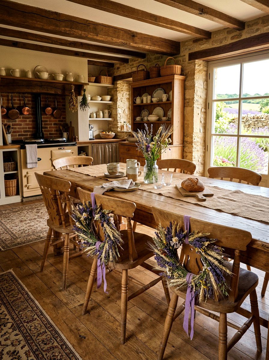 Lavender And Wheat Wreath - 25 Spring Chair Back Wreath Ideas