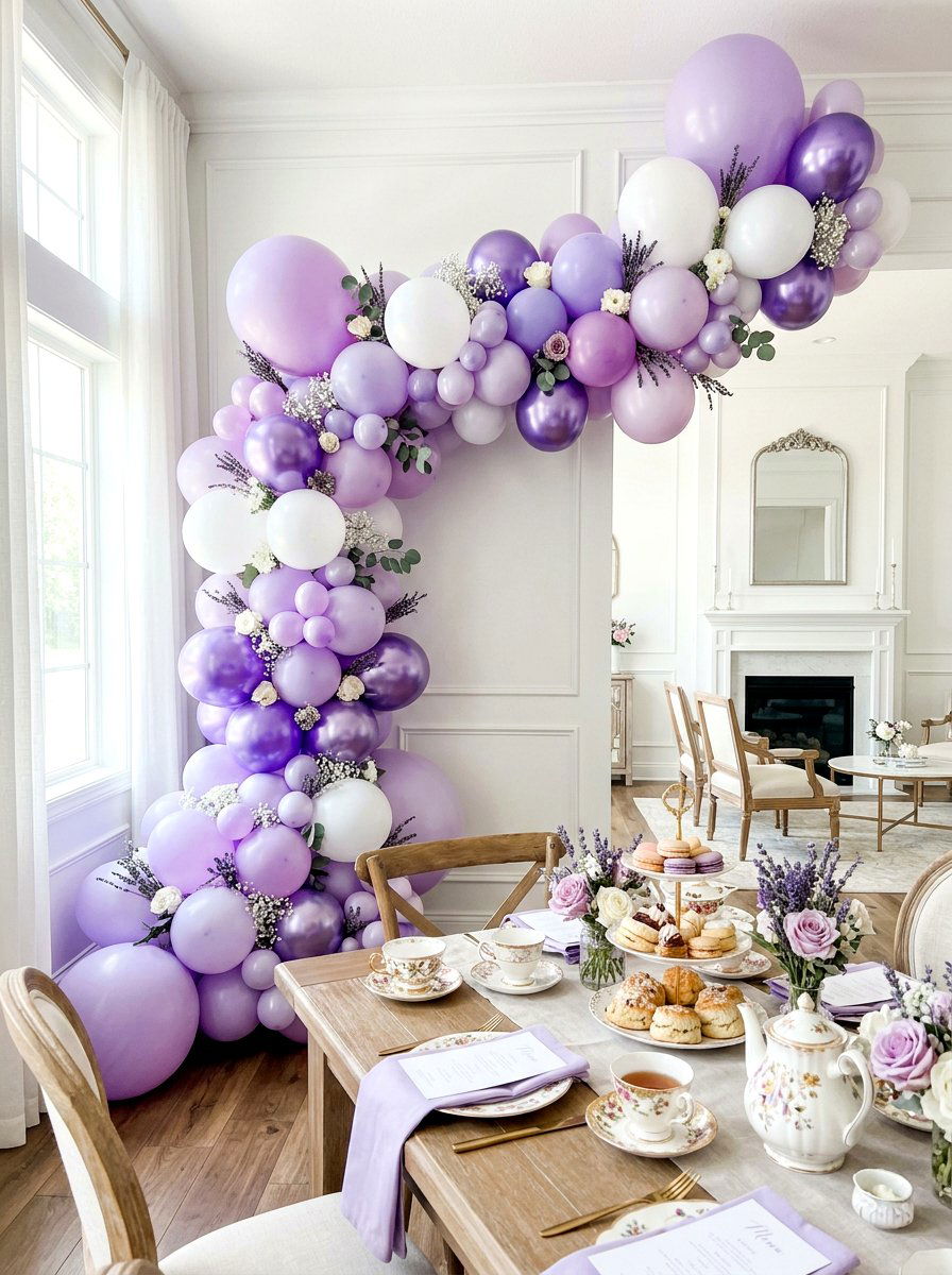 Lavender And White Balloon Garland - 25 Spring Balloon Arch Ideas for Party