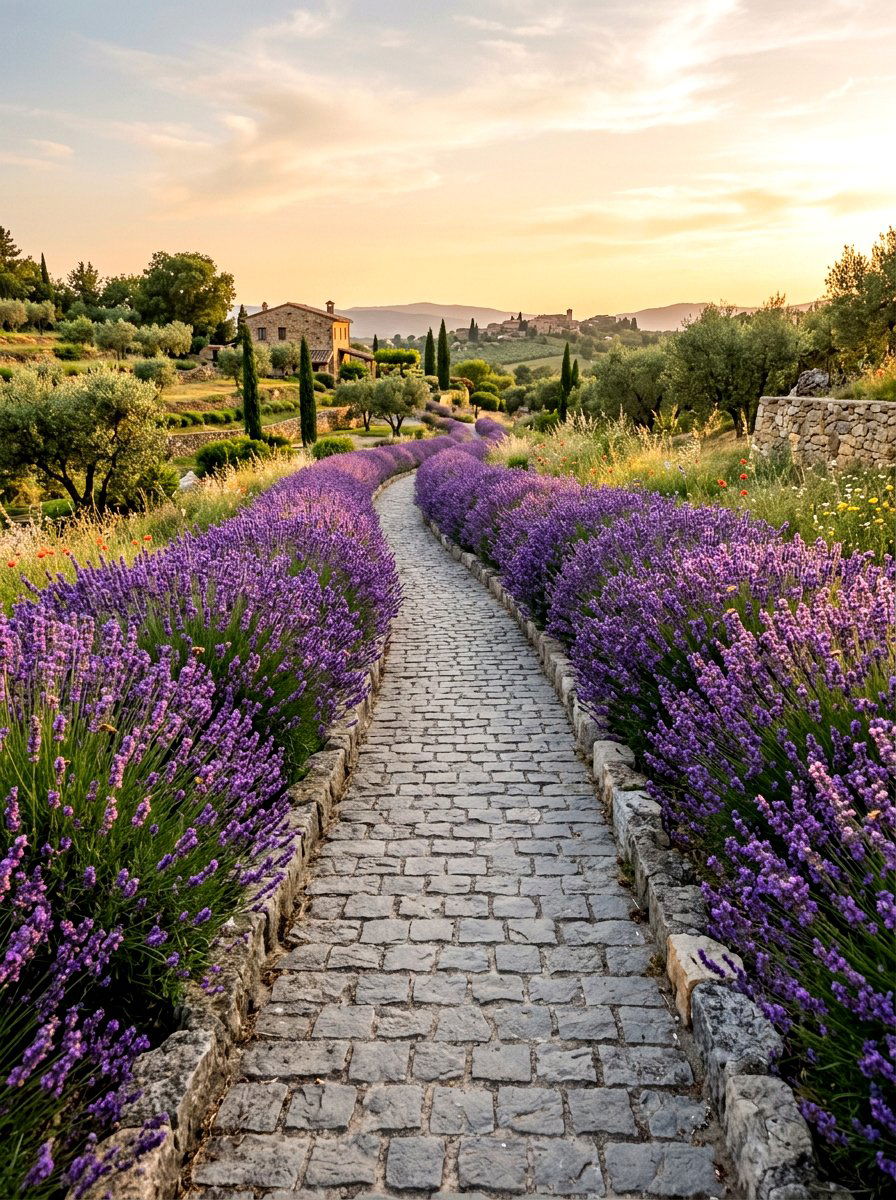 Lavender Border Stone Path - 25 Spring Garden Pathway Decor Ideas