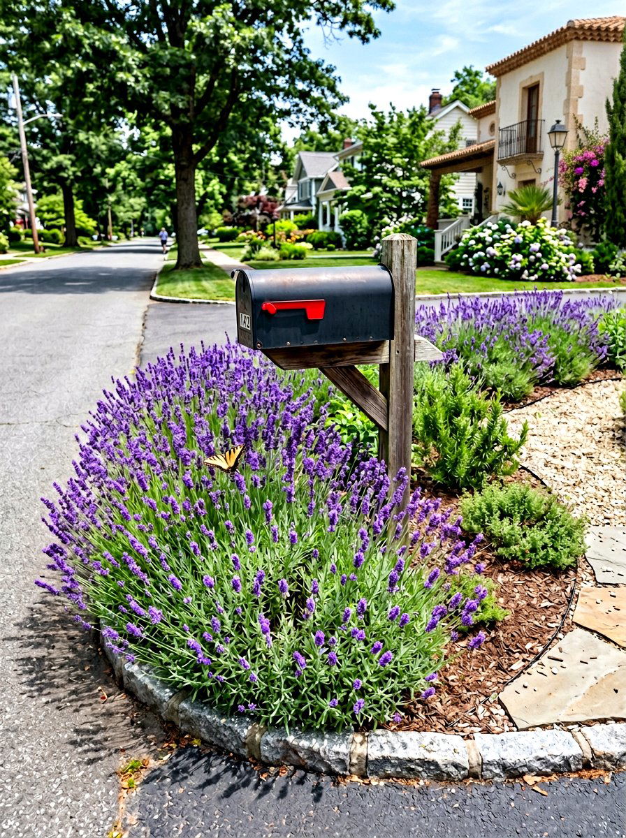 Lavender Border - 25 Spring Mailbox Garden Ideas
