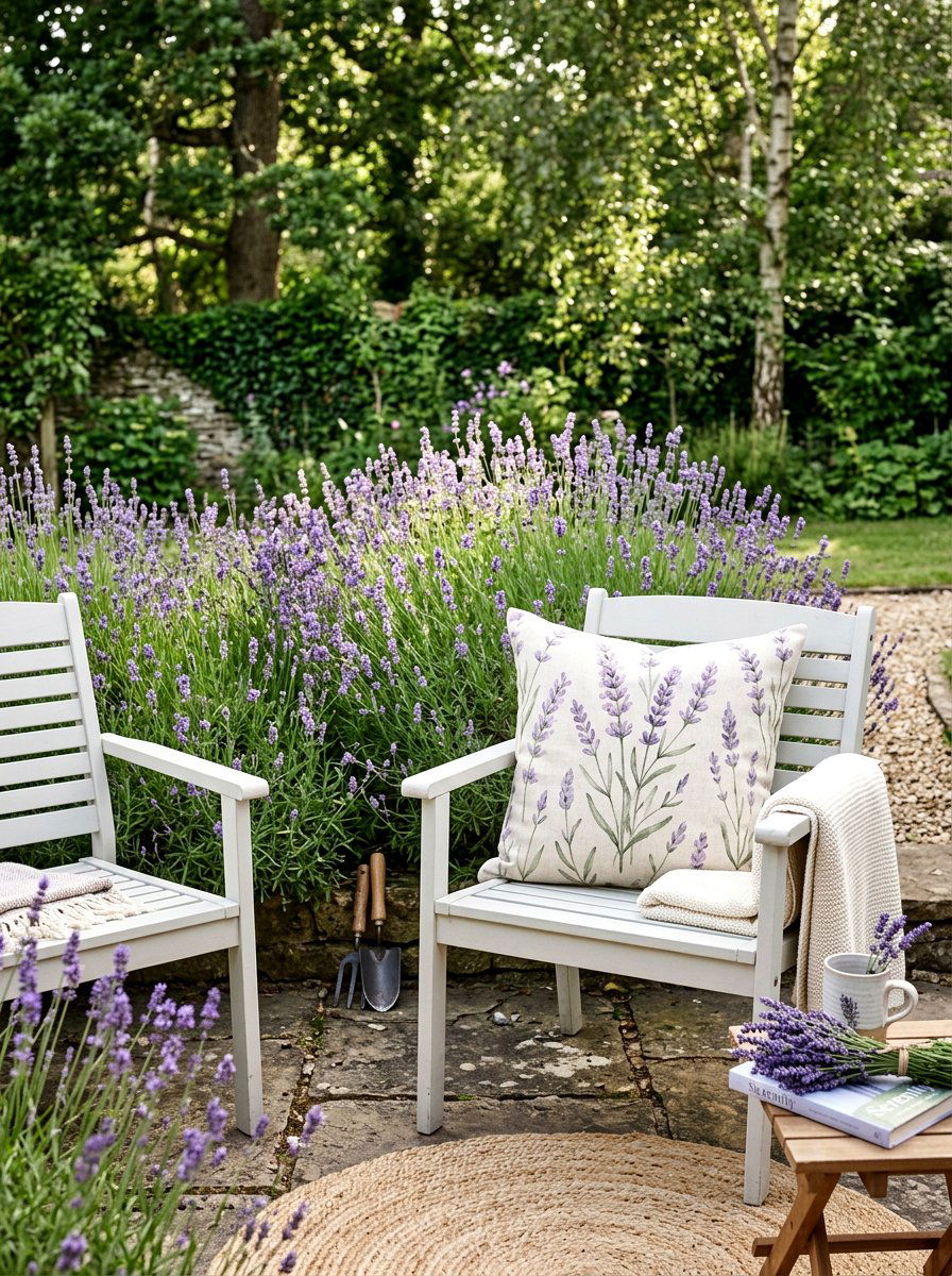 Lavender Botanical Print Pillow - 25 Spring Outdoor Pillow Ideas