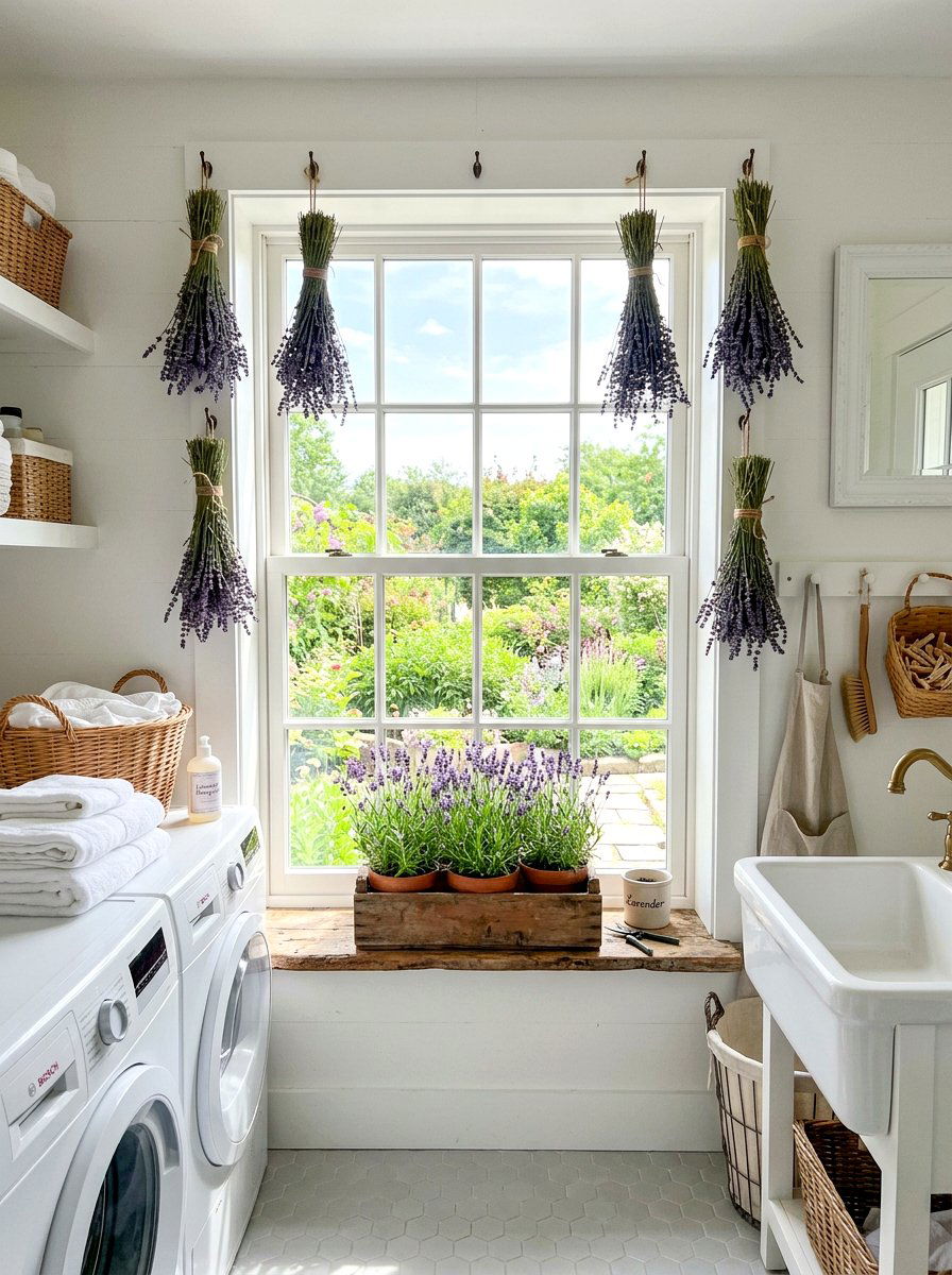 Lavender Bundle Window - 25 Spring Window Frame Decor Ideas