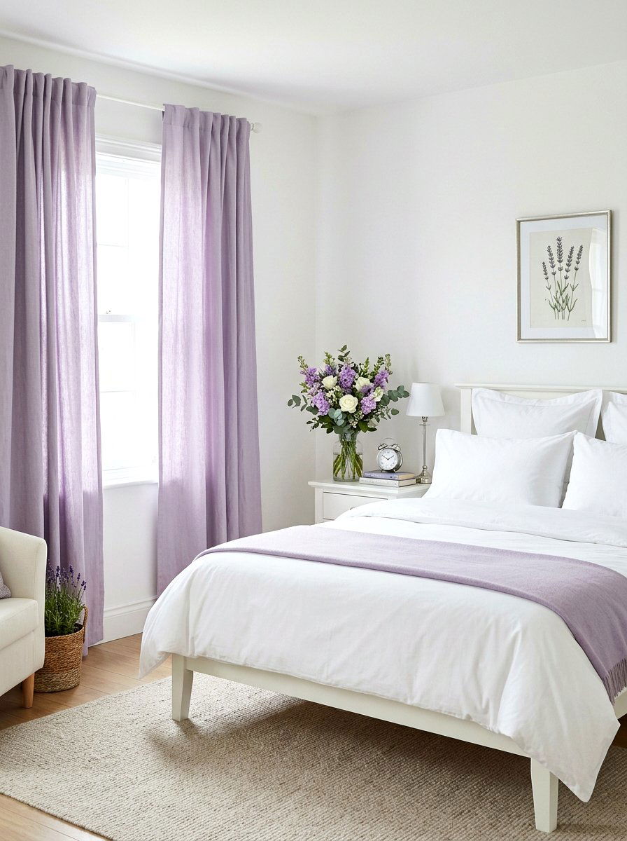 Lavender Cotton Curtains - 25 Spring Bedroom Curtain Ideas