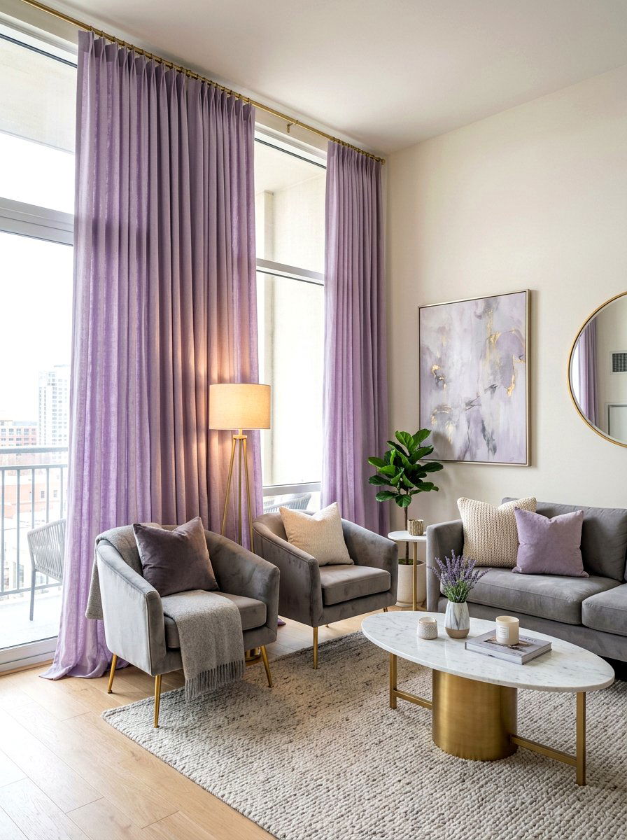 Lavender Curtains - 25 Spring Living Room Curtain Ideas