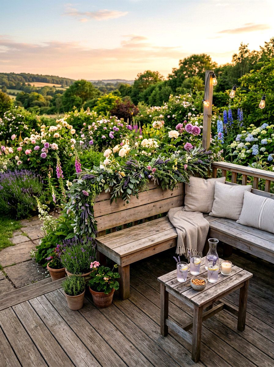 Lavender Deck Seating - 25 Spring Greenery Garland Ideas