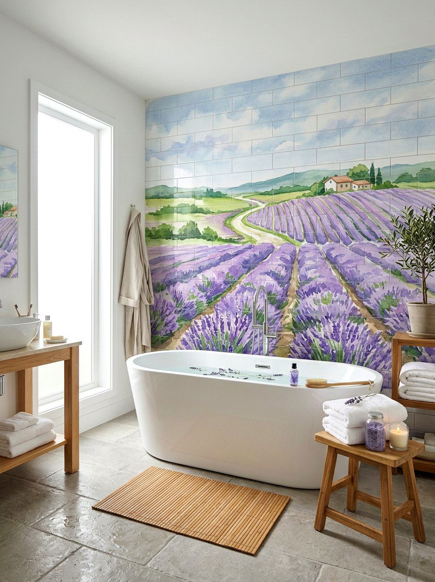 Lavender Field Landscape - 25 Spring Watercolor Art Ideas