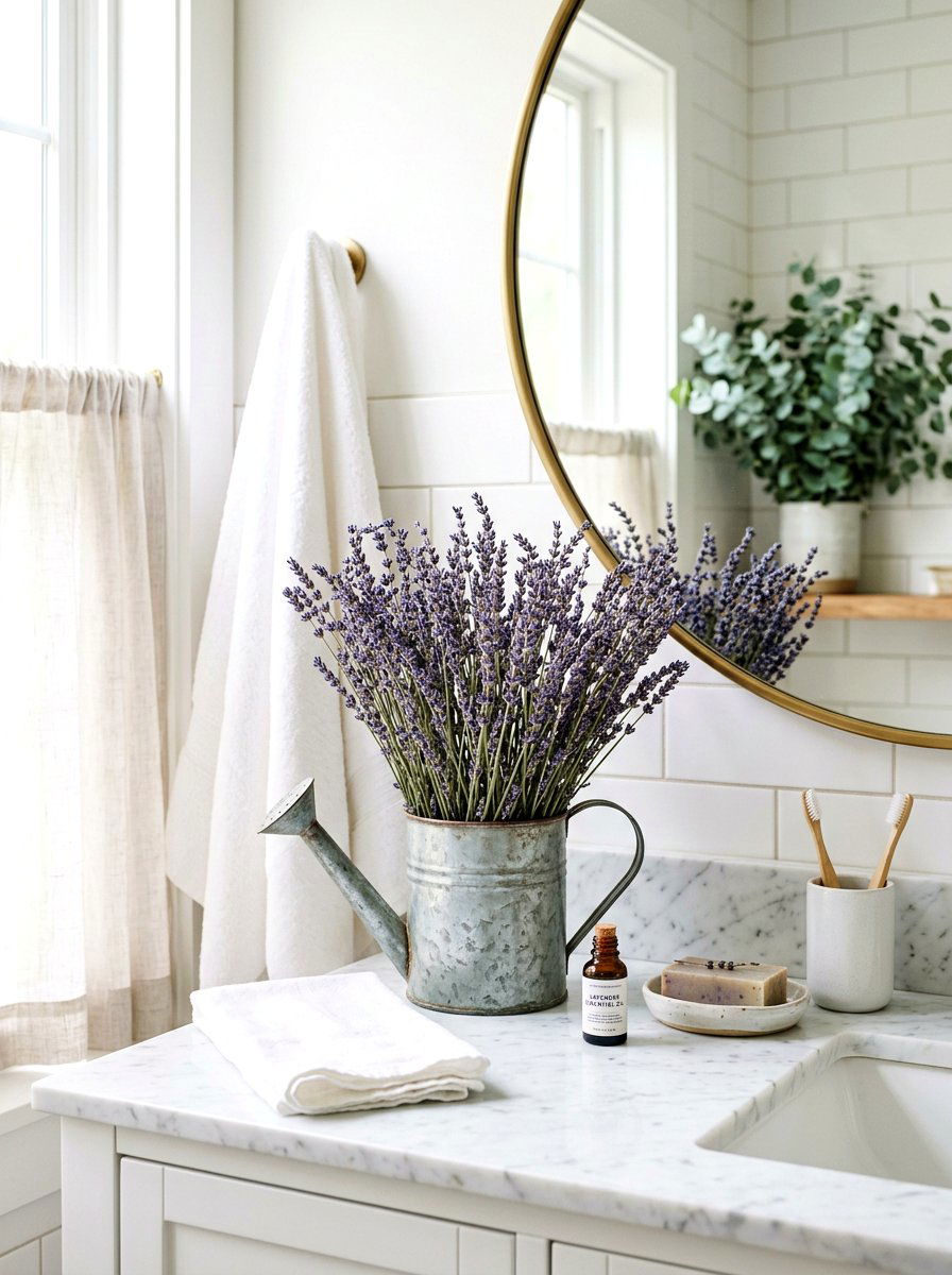 Lavender Filled Watering Can Bathroom Decor - 25 Spring Watering Can Decor Ideas