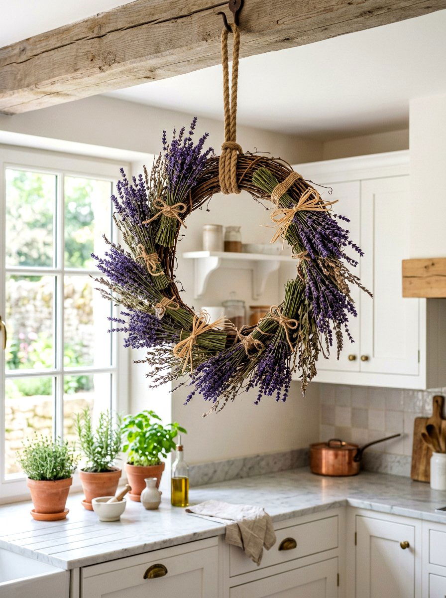 Lavender Hanging Wreath - 25 Spring Chandelier Wreath Ideas