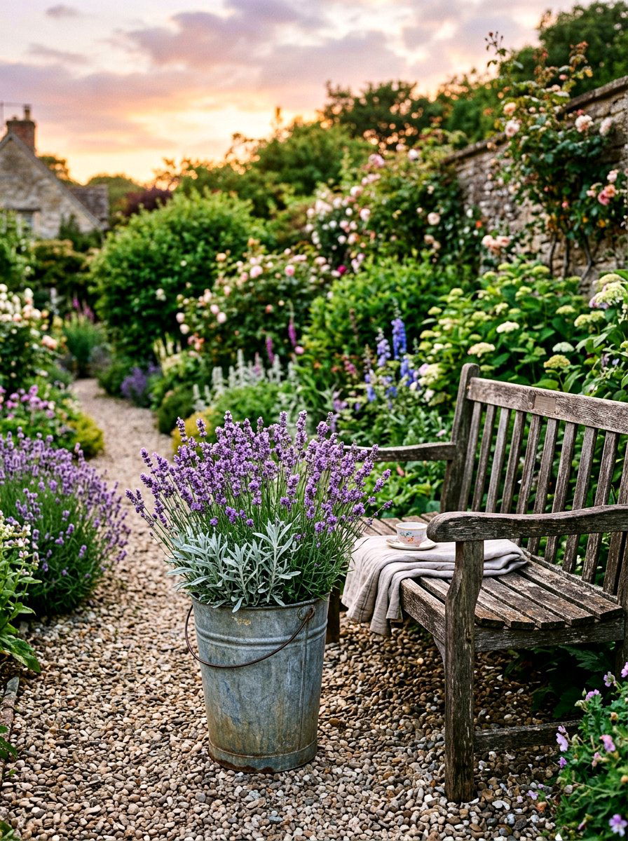 Lavender In Tall Tin Pail - 25 Spring Tin Bucket Planter Ideas