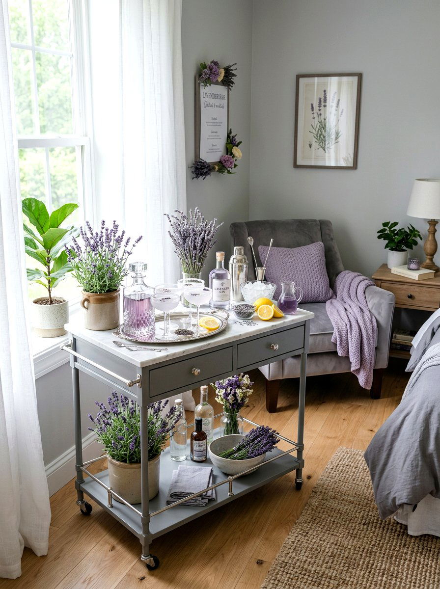 Lavender Inspired Drink Cart - 25 Spring Bar Cart Decor Ideas