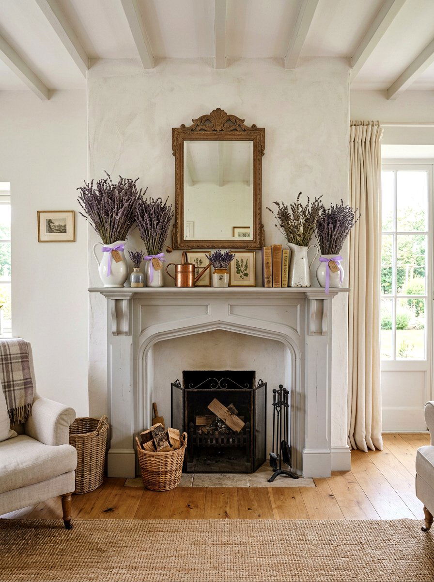 Lavender Mantel - 25 Spring Mantel Garland Ideas