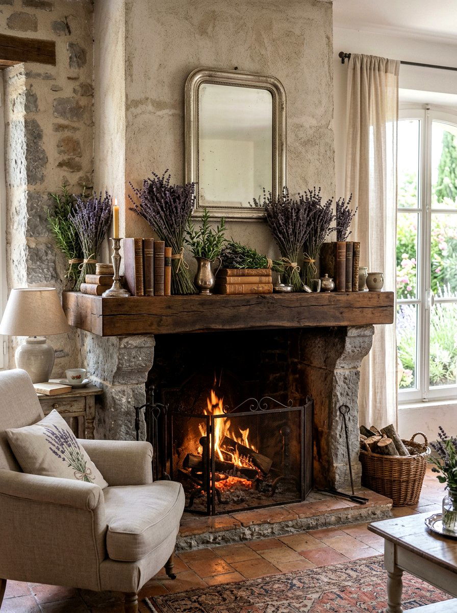 Lavender Mantel - 25 Spring Garland Ideas for Mantel