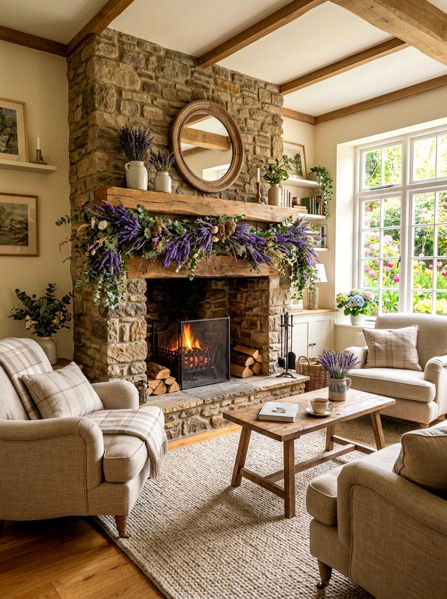 Lavender Mantle Garland - 25 Spring Dried Lavender Decor Ideas