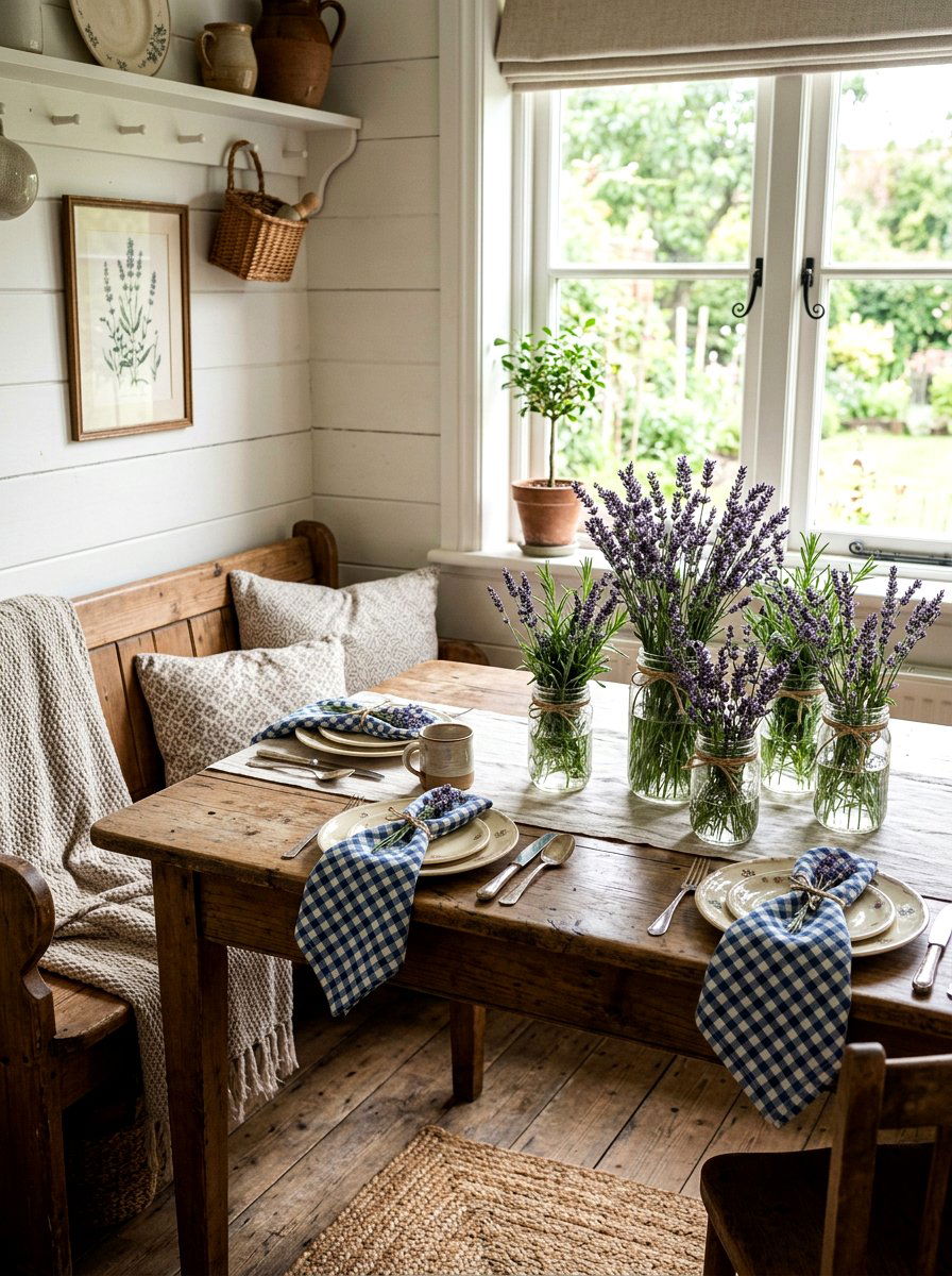 Lavender Mason Jar Rustic Table - 25 Spring Floral Centerpiece Ideas