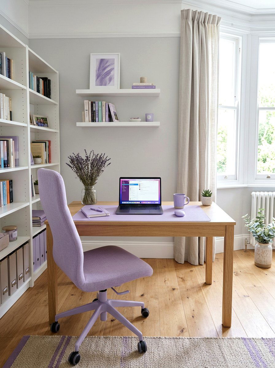 Lavender Office Theme - 25 Spring Desk Decor Ideas