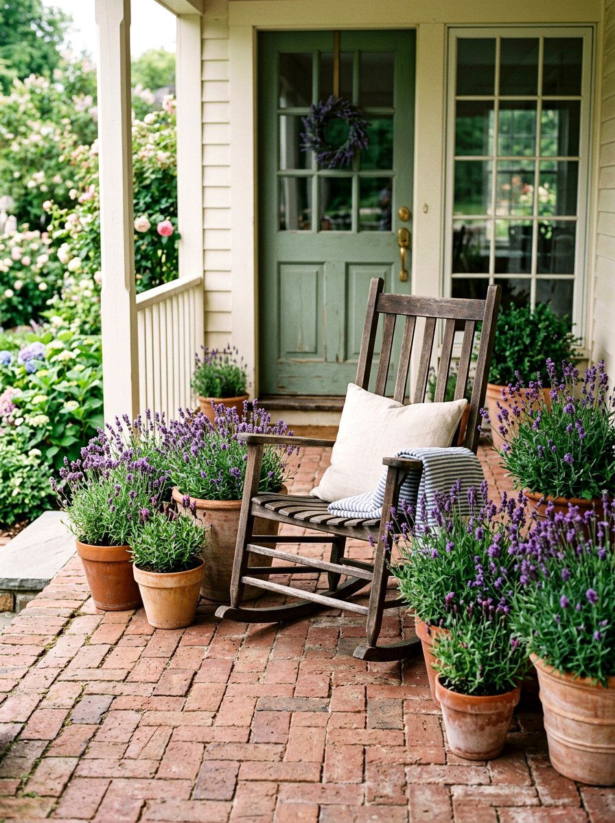 Lavender Plant Accents - 25 Spring Porch Rocker Decor Ideas