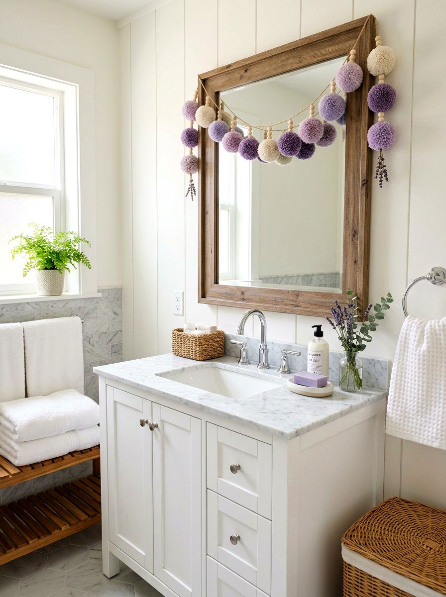 Lavender Pom Pom Garland Bathroom - 25 Spring Pom Pom Garland Ideas