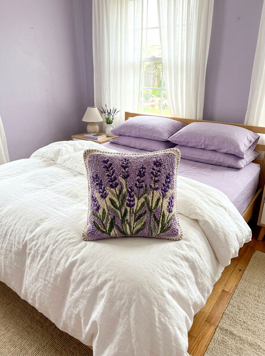 Lavender Punch Needle Pillow - 25 Spring Punch Needle Decor Ideas