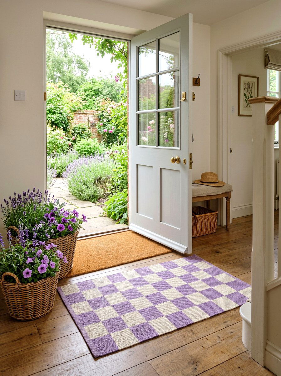 Lavender Purple Checkered Rug - 25 Spring Doormat Layering Ideas