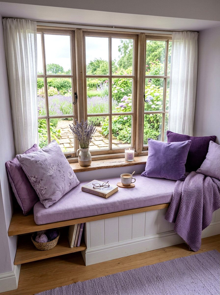Lavender Reading Corner - 25 Spring Window Seat Decor Ideas
