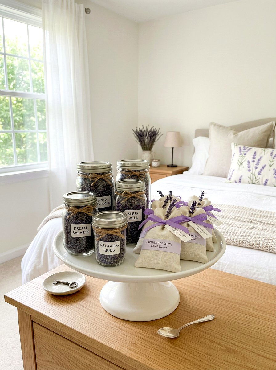 Lavender Sachets And Mason Jars - 25 Spring Cake Stand Decor Ideas