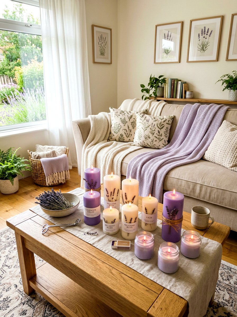 Lavender Scented Candles - 25 Spring Sitting Room Decor Ideas