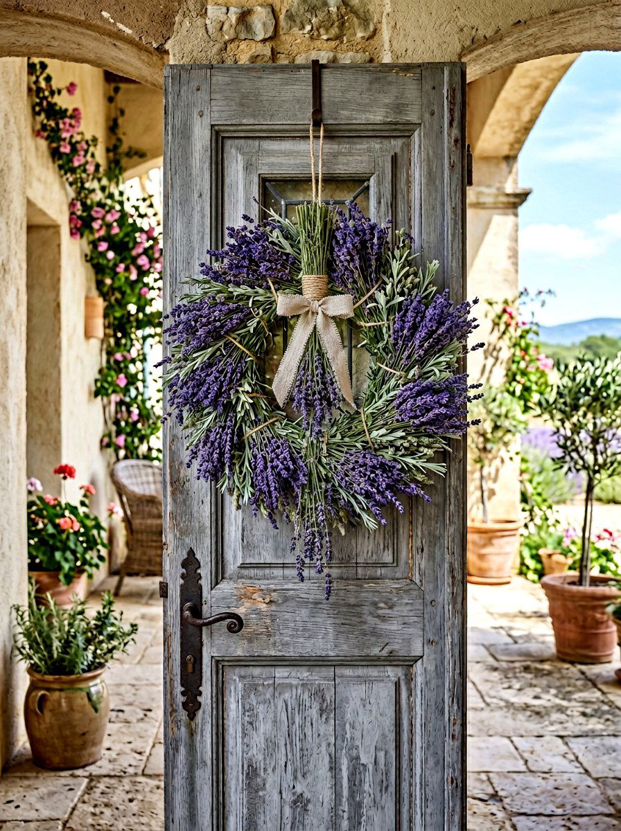 Lavender Sprig Door Decor - 25 Spring Fresh Floral Wreath Ideas