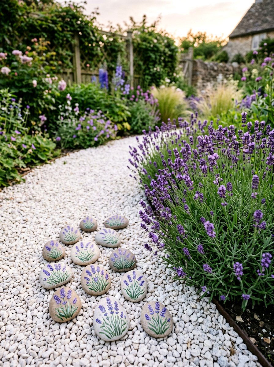 Lavender Sprig Stone - 25 Spring Painted Rock Ideas for Garden