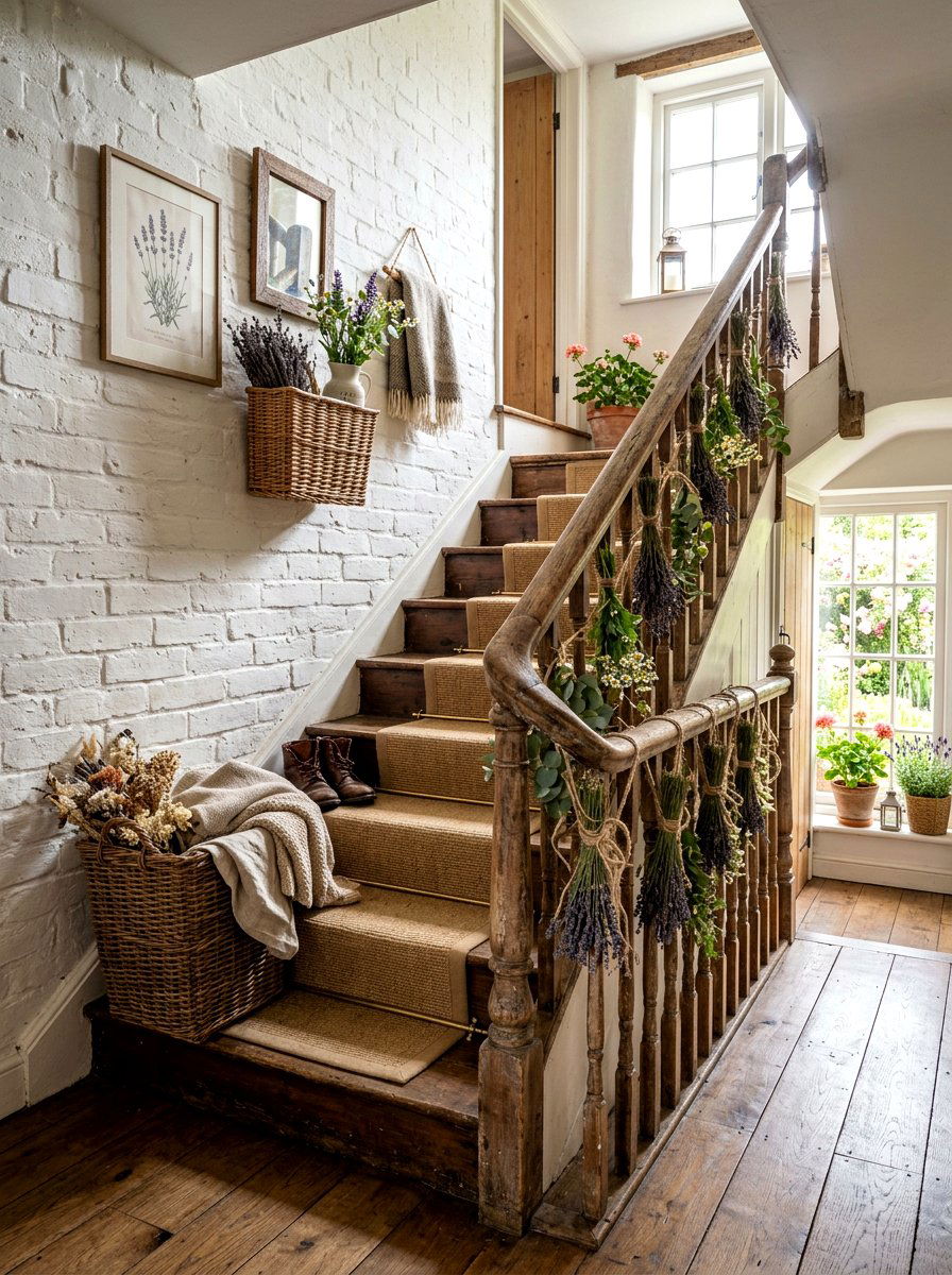 Lavender Spring Stairway - 25 Spring Banister Garland Ideas