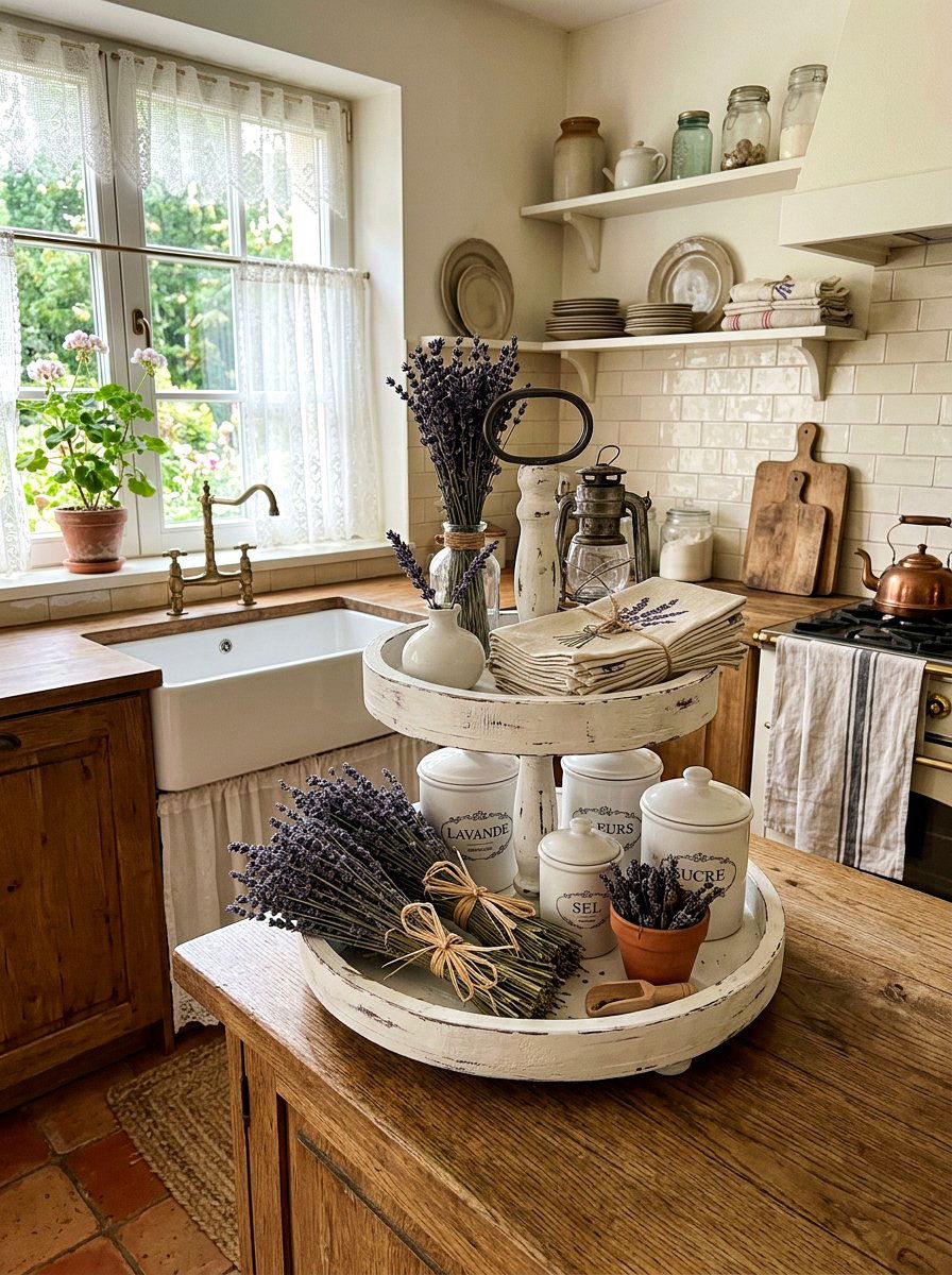 Lavender Tiered Tray - 25 Spring Tiered Tray Ideas for Kitchen