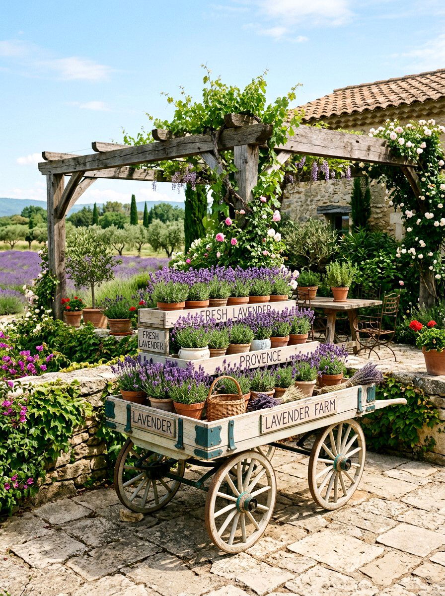 Lavender Wagon Display - 25 Spring Wagon Decor Ideas