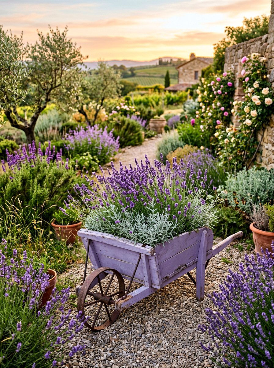 Lavender Wheelbarrow - 25 Spring Wheelbarrow Planter Ideas