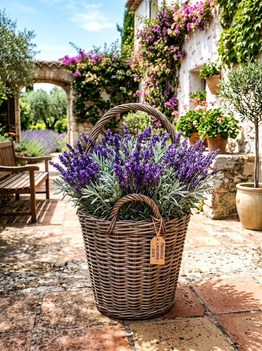 Lavender Wicker Basket - 25 Spring Flower Basket Ideas