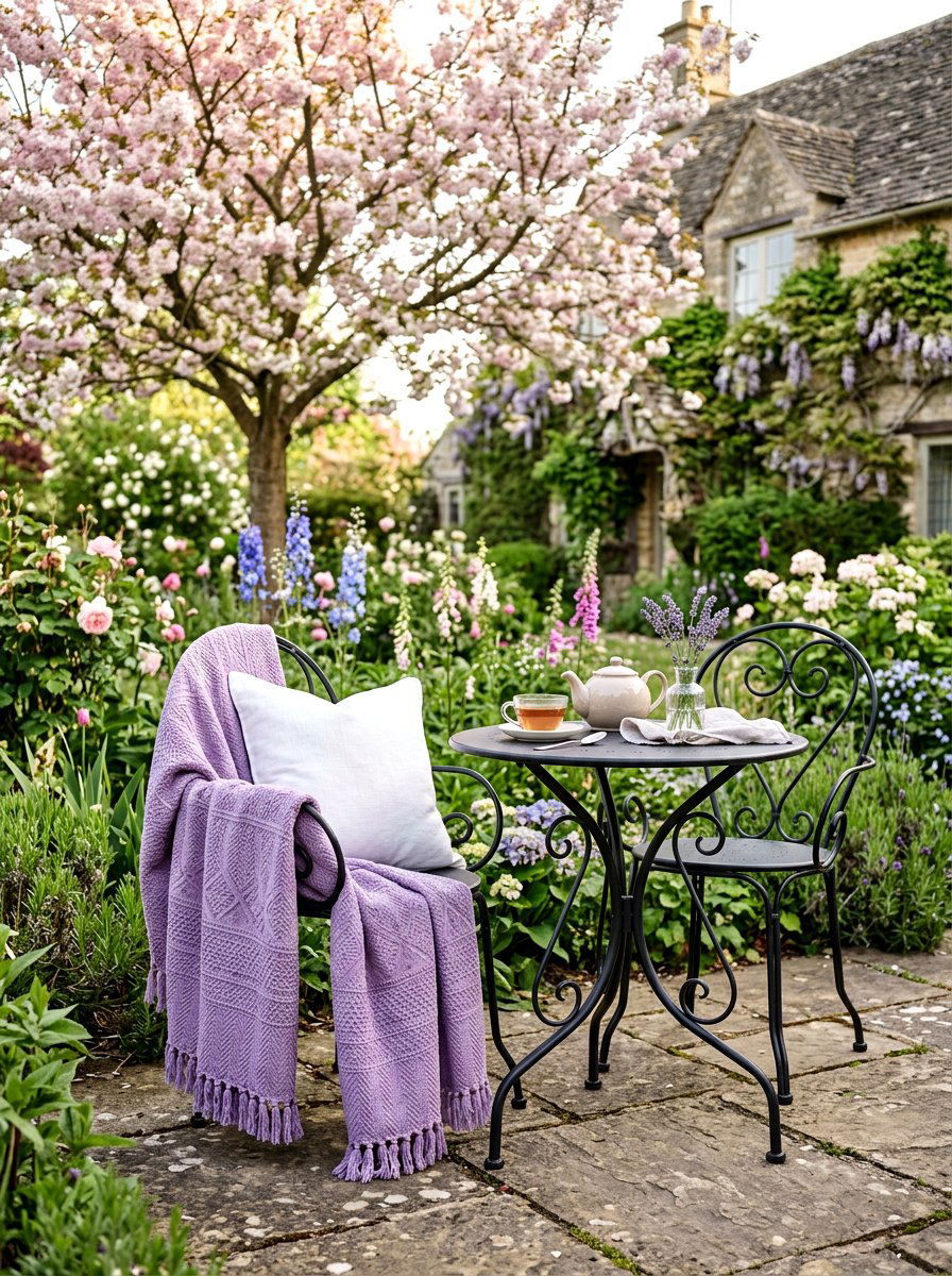 Lavender Woven Cotton Throw - 25 Spring Outdoor Throw Ideas
