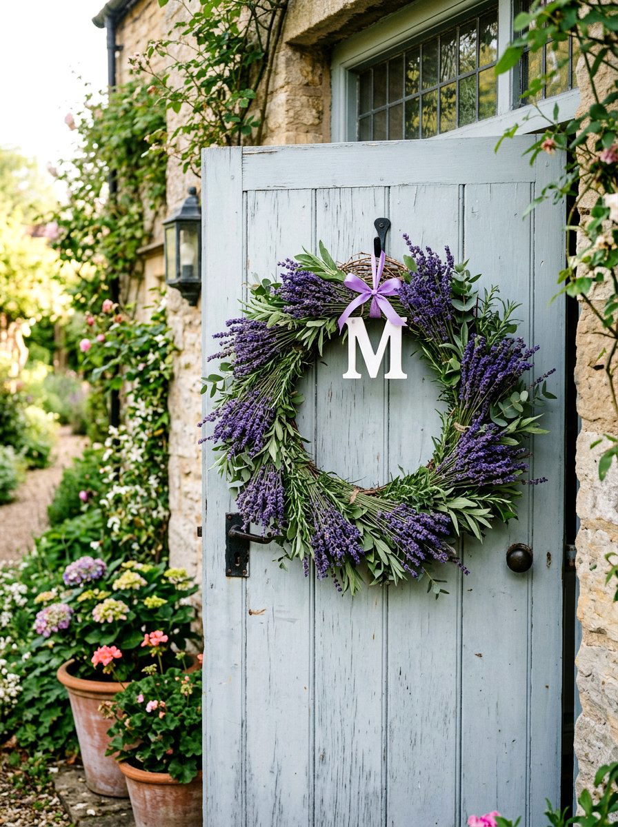 Lavender Wreath Initial Decor - 25 Spring Monogram Wreath Ideas