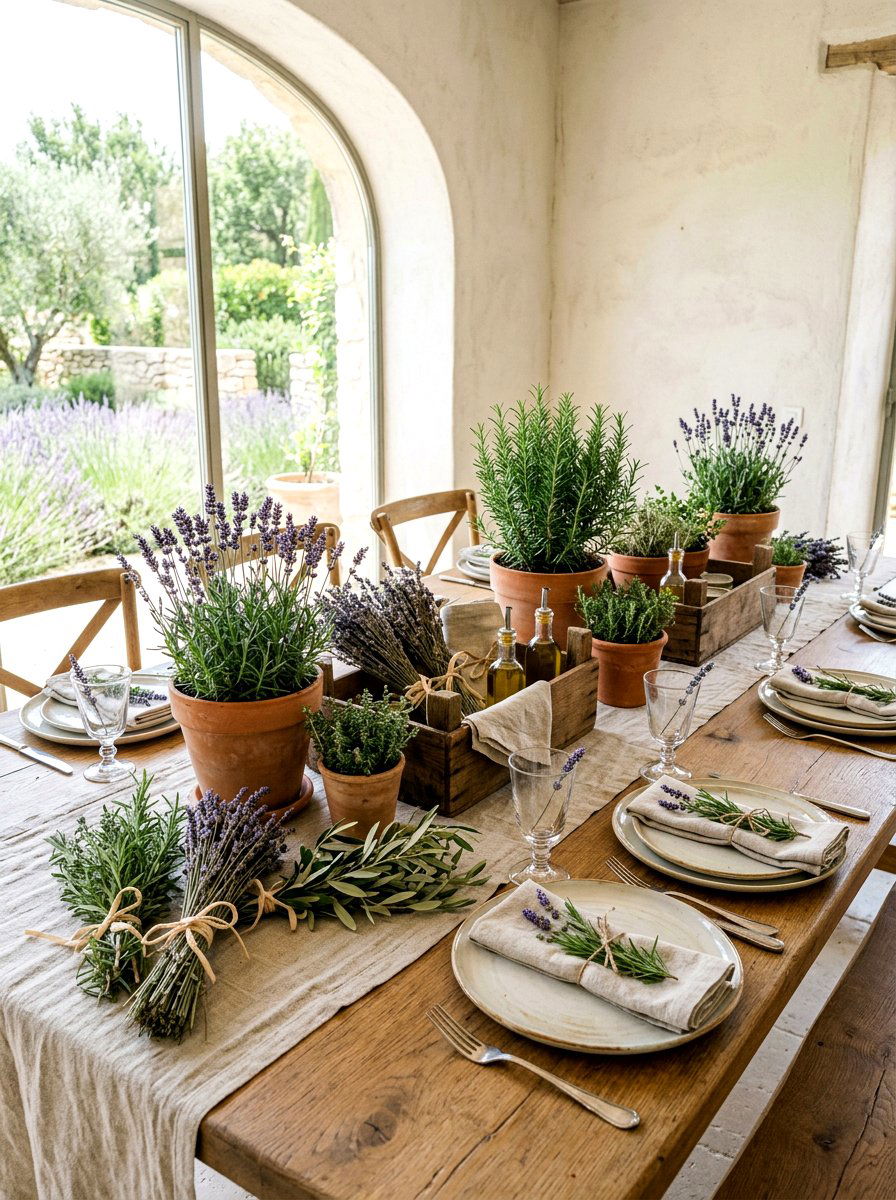 Lavender and herb table theme - 25 Spring Brunch Decor Ideas