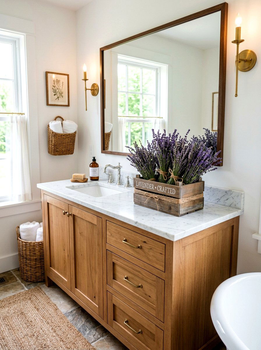 Lavender bunches in wooden crate - 25 Spring Floral Decor Ideas