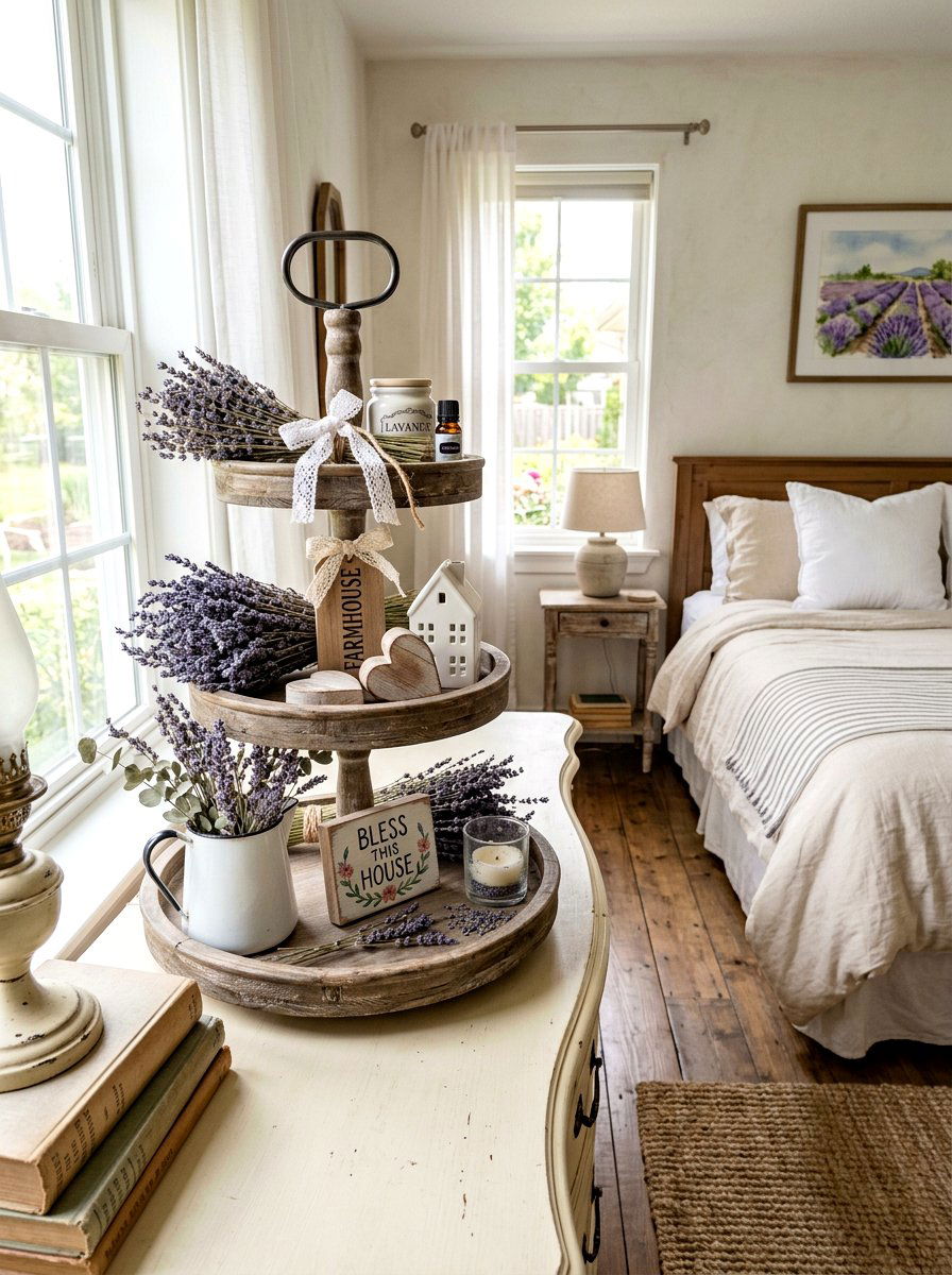 Lavender farmhouse tiered tray - 25 Spring Farmhouse Tiered Tray Ideas