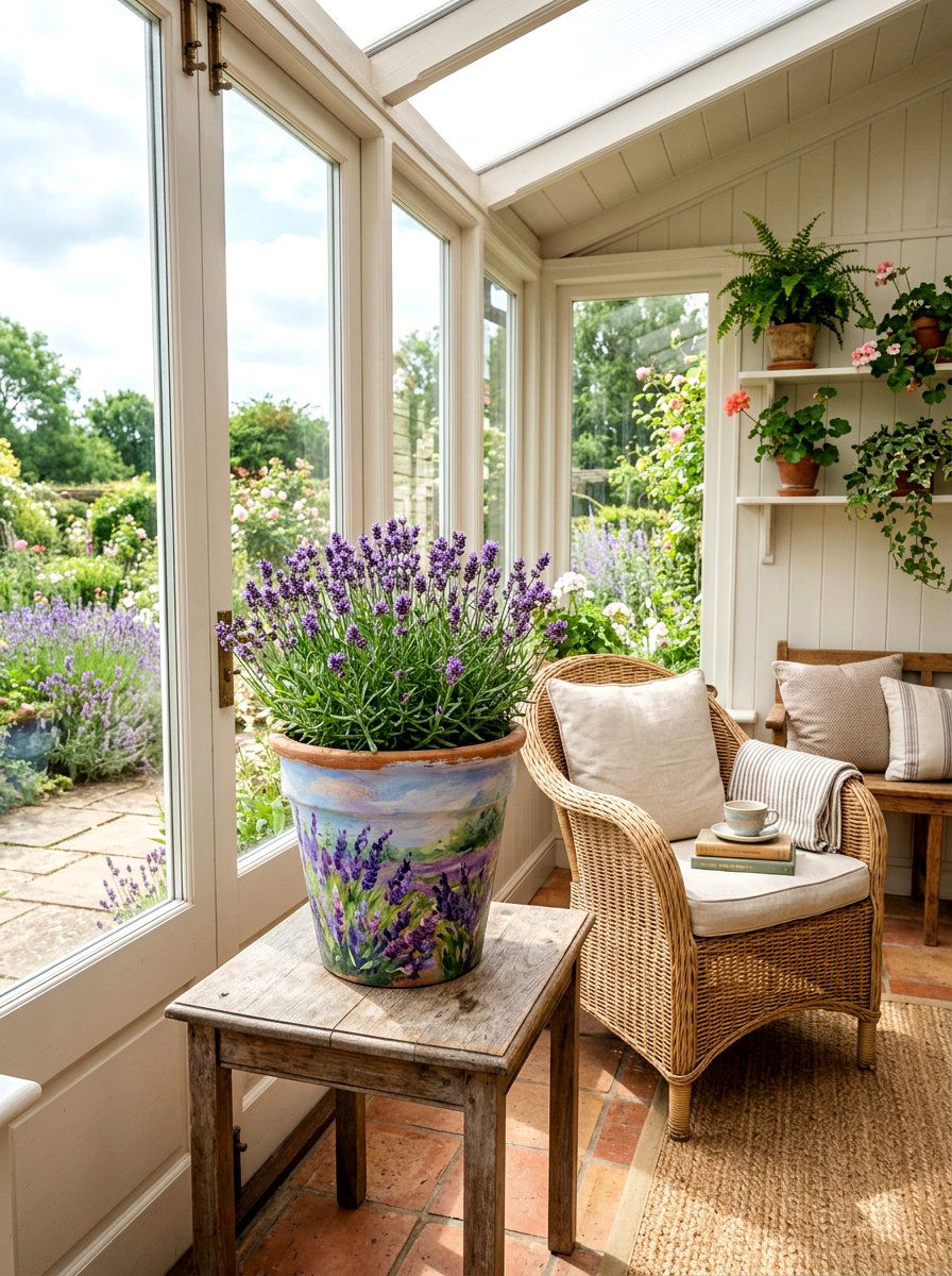 Lavender field painted pot - 25 Spring Pot Painting Ideas