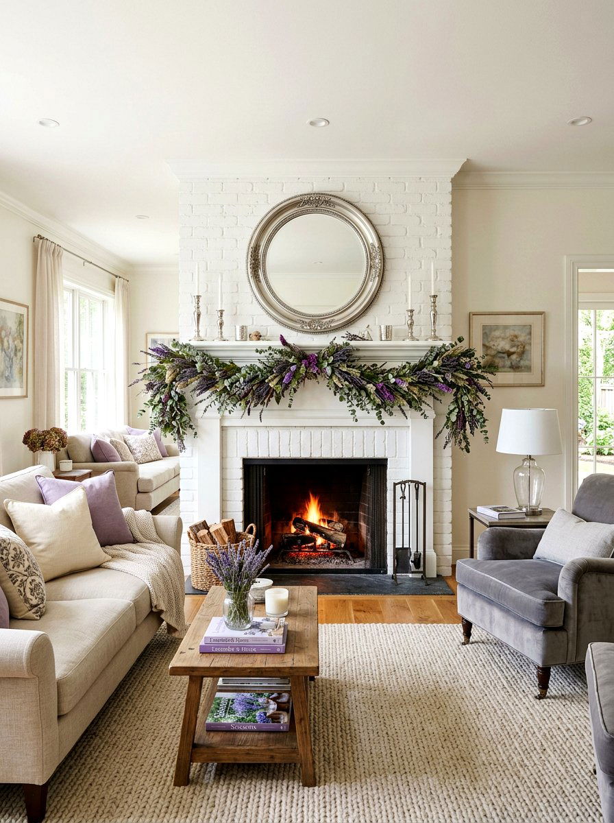 Lavender fireplace mantel garland - 25 Spring Lavender Decor Ideas