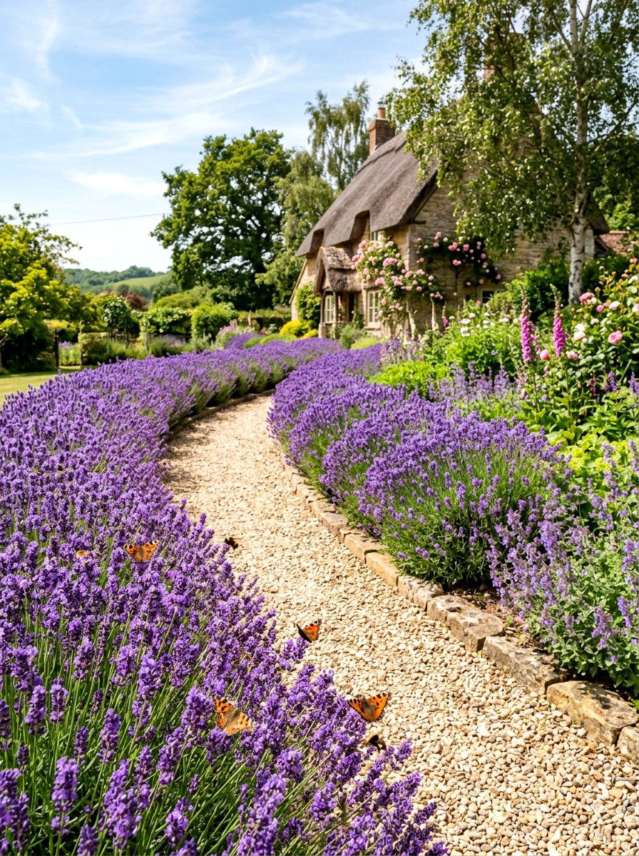 Lavender garden border - 25 Spring Garden Path Decor Ideas