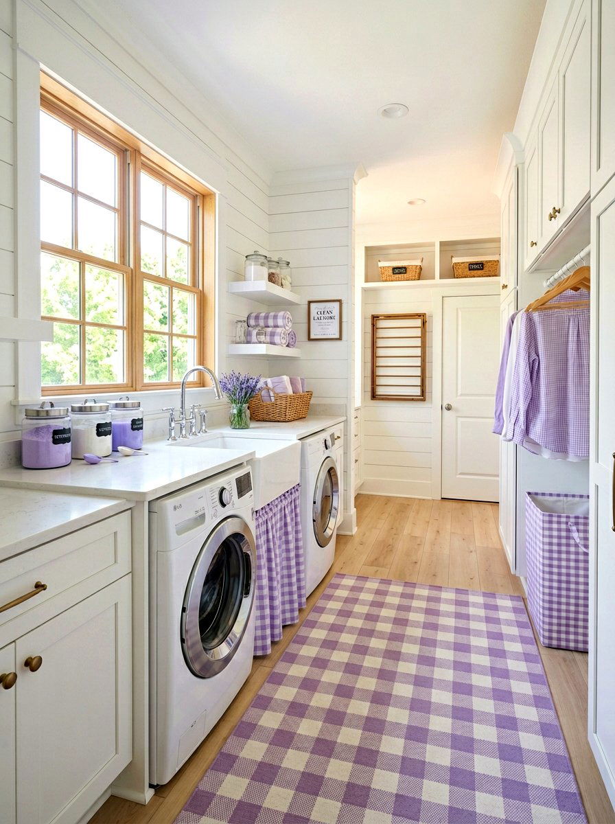 Lavender gingham laundry room - 25 Spring Gingham Decor Ideas