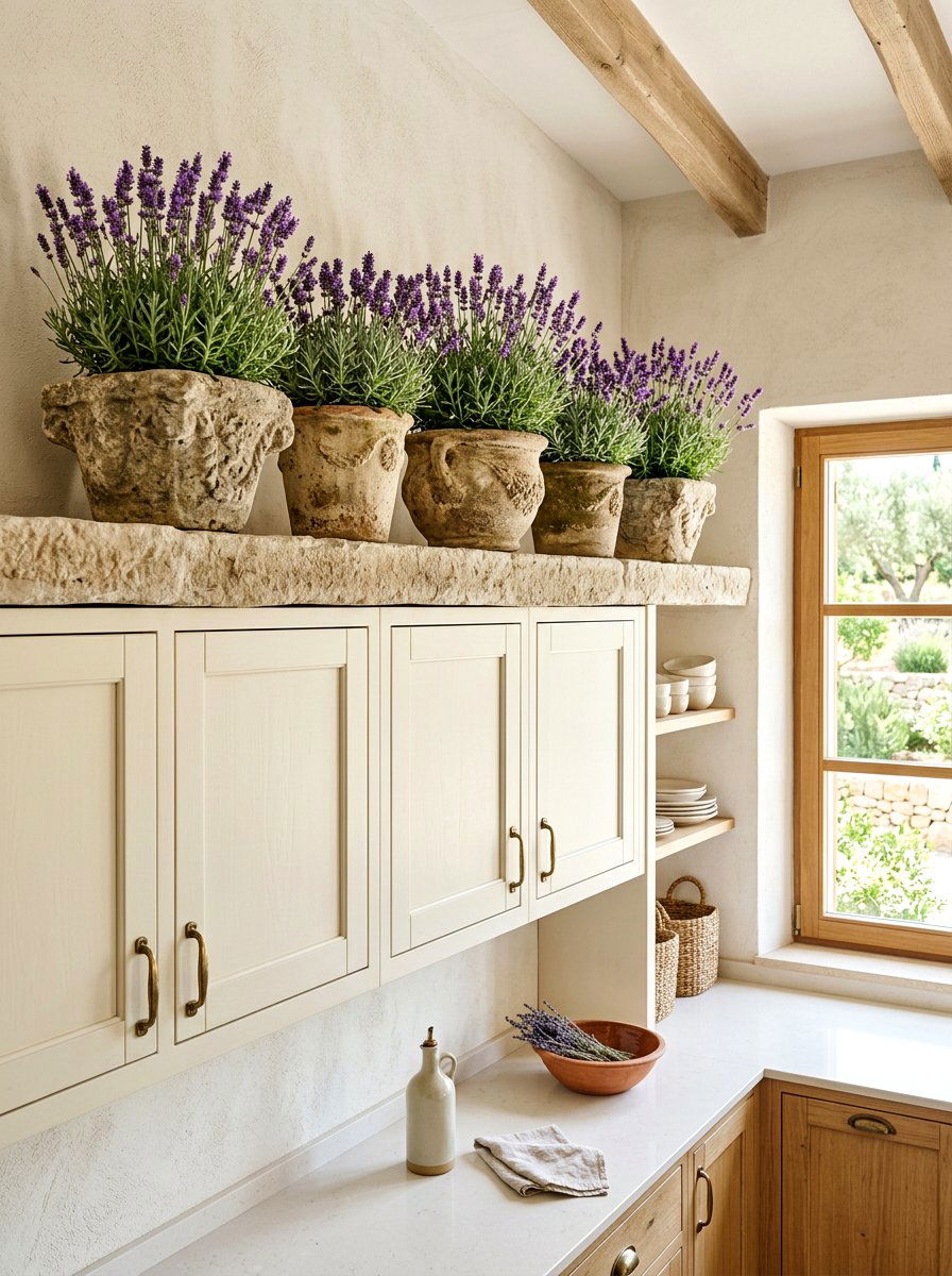 Lavender herb pots - 25 Spring Above Cabinet Decor Ideas