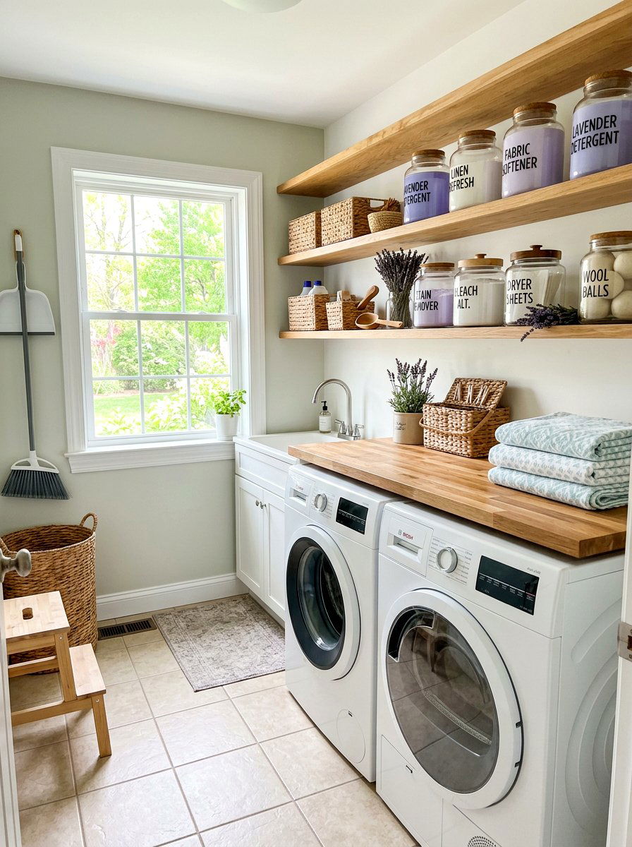 Lavender laundry room jars - 25 Spring Lavender Decor Ideas