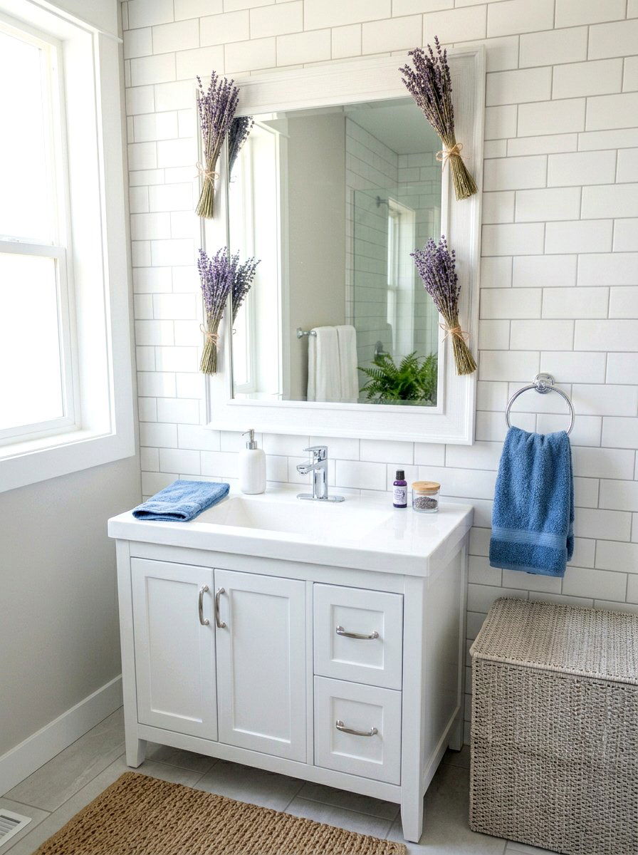 Lavender mirror sprigs - 25 Spring Mirror Decor Ideas